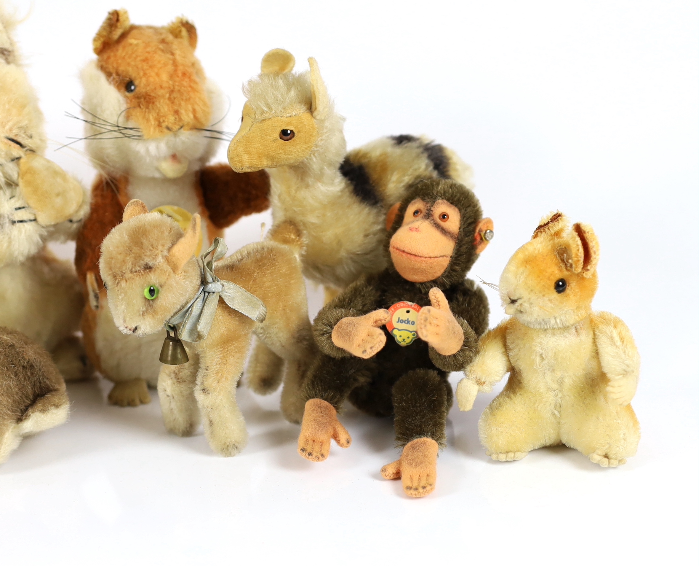 Ten Steiff animals including a Jocko 1950's (10)